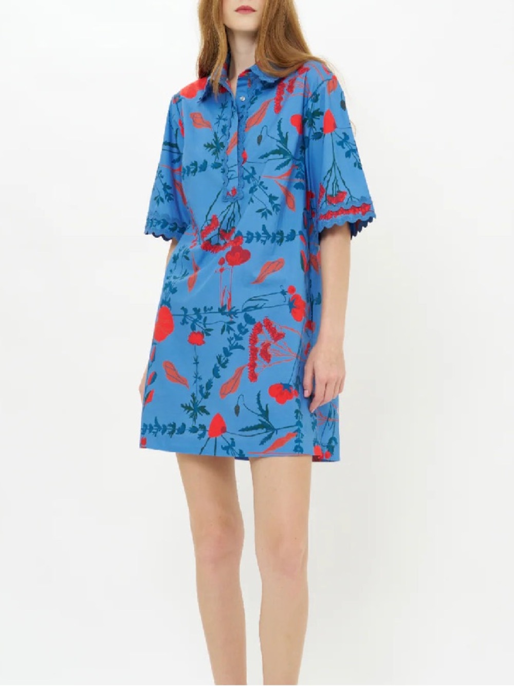 Oliphant Blue Mini Dress with Red Floral Print